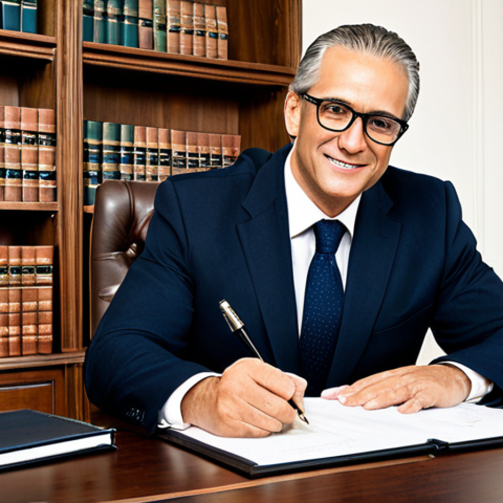 The Respected Notary**

"A professional, fully clothed notary, wearing a tailored business suit and glasses, seated at a large wooden desk in a well-lit, traditional office. Law books are visible on shelves in the background. The notary is signing a document with a fountain pen, looking directly at the camera with a confident and trustworthy expression. Safe for work, appropriate content, professional attire, perfect anatomy, natural pose, high quality."

**