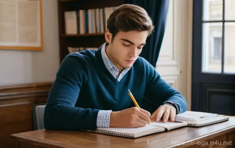 법무사 시험 공부 계획 작성법 - **Prompt 1: Focused Study Planning at a French Desk**
    A young adult student, appearing to be in ...