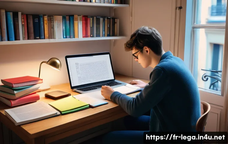 법무사 시험에서 민법과 형법의 비중 - A detailed study scene of a French law student in a cozy, well-lit Parisian apartment, surrounded by...