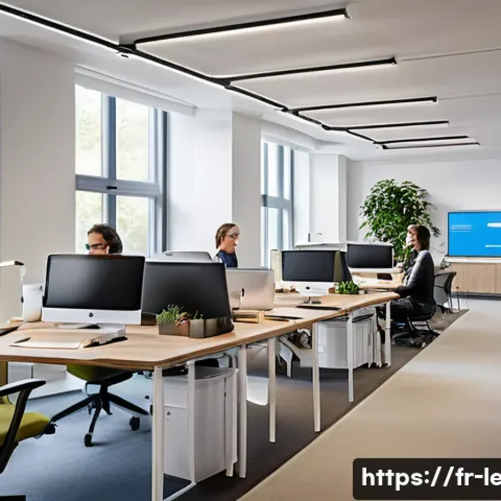 법무사 사무소 운영 비용 절감 방법 - A modern French legal office environment showcasing a diverse team of professionals engaged in a fle...