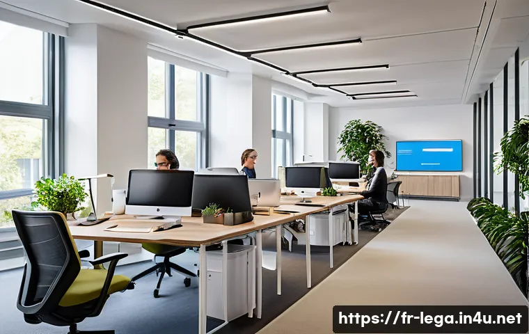 법무사 사무소 운영 비용 절감 방법 - A modern French legal office environment showcasing a diverse team of professionals engaged in a fle...