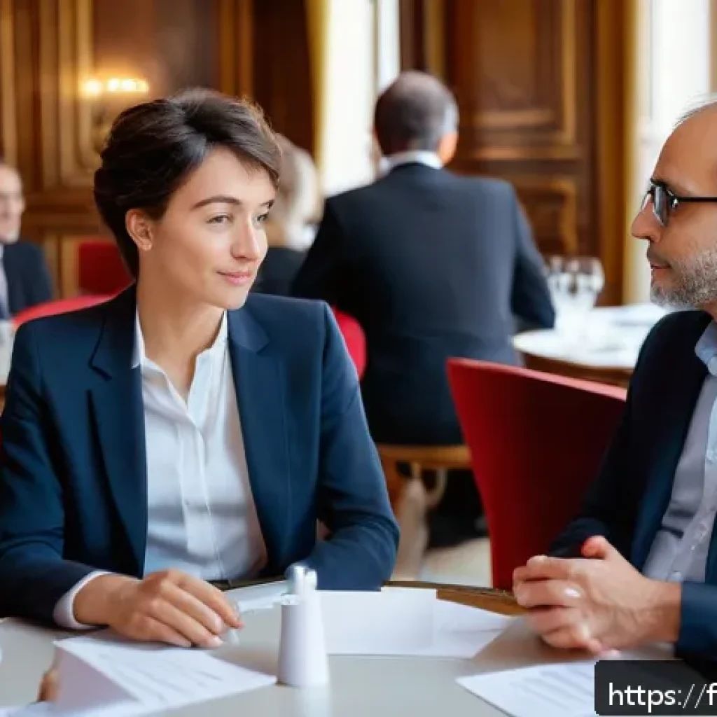 법무사로서 성공한 사례 - A professional networking event in Paris featuring a diverse group of French legal professionals inc...